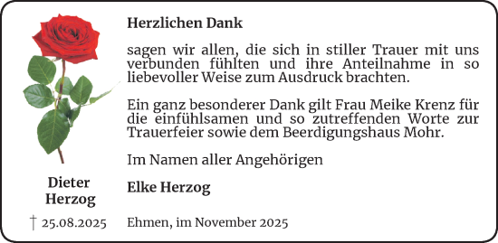 Traueranzeige von Dieter Herzog von Braunschweiger Zeitung, Wolfsburger Nachrichten