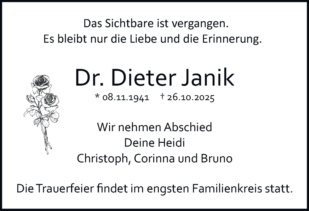  Traueranzeige für Dieter Janik vom 08.11.2025 aus Braunschweiger Zeitung