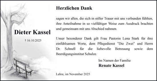 Traueranzeige von Dieter Kassel von Helmstedter Nachrichten