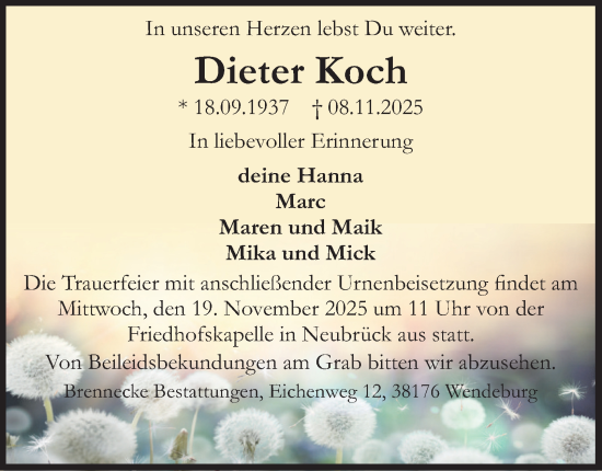 Traueranzeige von Dieter Koch von Braunschweiger Zeitung