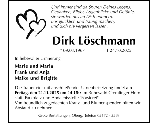 Traueranzeige von Dirk Löschmann von Salzgitter-Zeitung