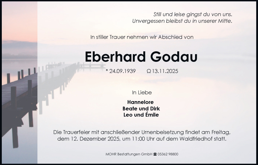  Traueranzeige für Eberhard Godau vom 29.11.2025 aus Braunschweiger Zeitung, Wolfsburger Nachrichten