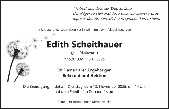 Traueranzeige von Edith Scheithauer von Helmstedter Nachrichten