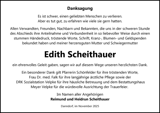 Traueranzeige von Edith Scheithauer von Helmstedter Nachrichten