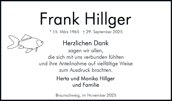 Traueranzeige von Frank Hillger von Braunschweiger Zeitung