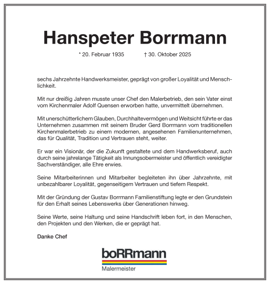 Traueranzeige von Hanspeter Borrmann von Braunschweiger Zeitung