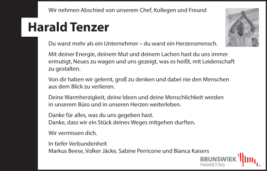 Traueranzeige von Harald Tenzer von Braunschweiger Zeitung