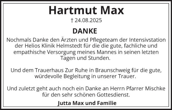 Traueranzeige von Hartmut Max von Braunschweiger Zeitung