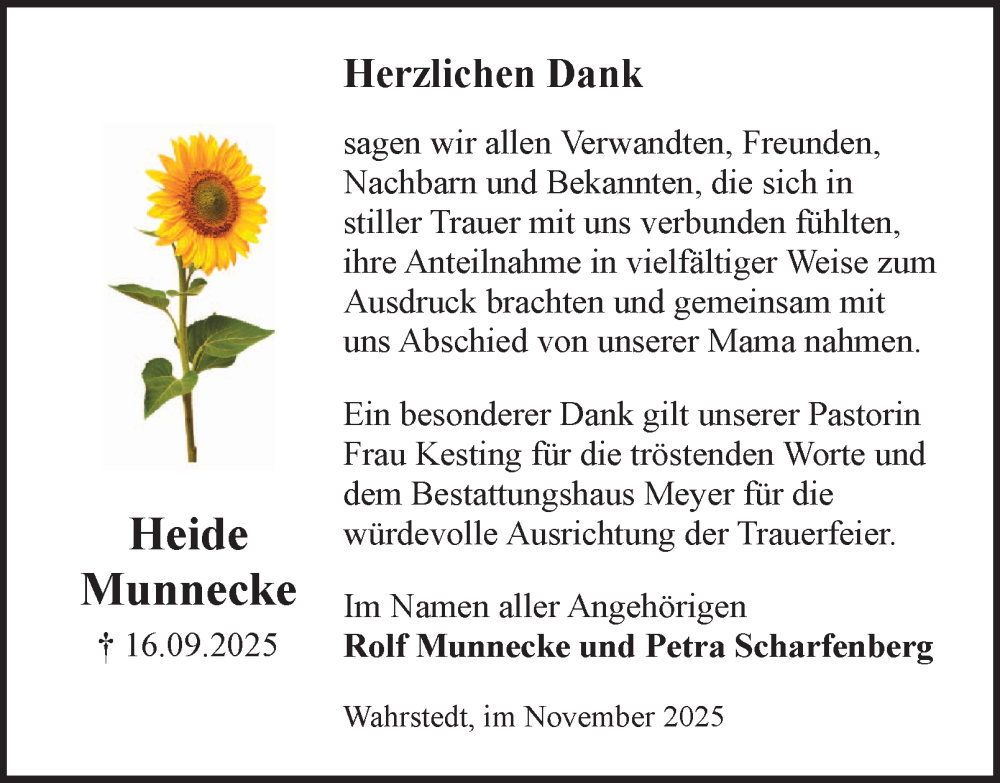  Traueranzeige für Heide Munnecke vom 08.11.2025 aus Helmstedter Nachrichten
