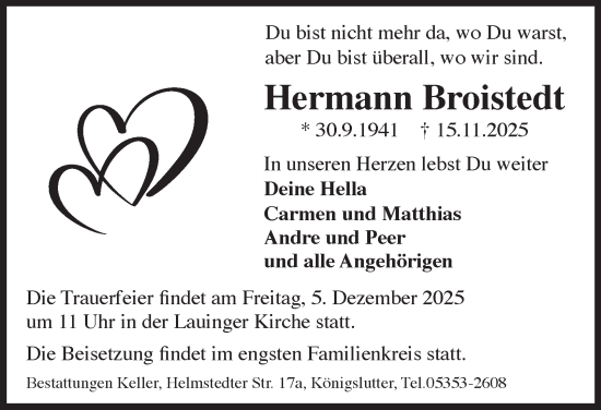 Traueranzeige von Hermann Broistedt von Wolfenbütteler Zeitung