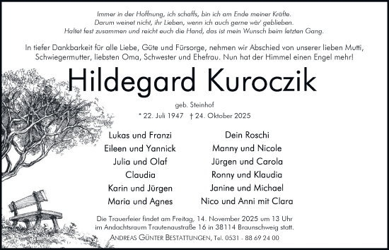 Traueranzeige von Hildegard Kuroczik von Braunschweiger Zeitung
