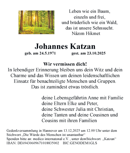 Traueranzeige von Johannes Katzan von Braunschweiger Zeitung