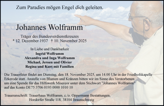 Traueranzeige von Johannes Wolframm von Braunschweiger Zeitung