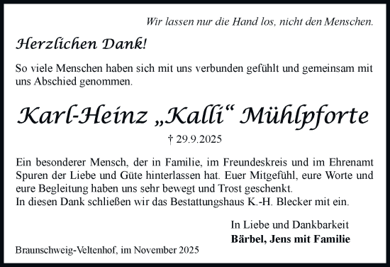 Traueranzeige von Karl-Heinz Mühlpforte von Braunschweiger Zeitung