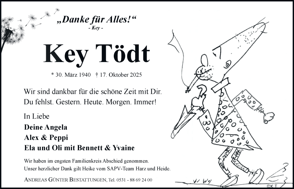  Traueranzeige für Key Tödt vom 01.11.2025 aus Braunschweiger Zeitung