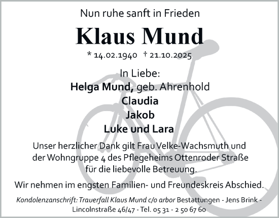Traueranzeige von Klaus Mund von Braunschweiger Zeitung