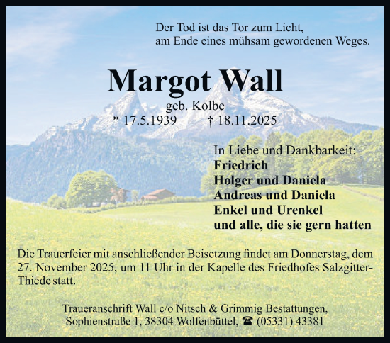 Traueranzeige von Margot Wall von Salzgitter-Zeitung