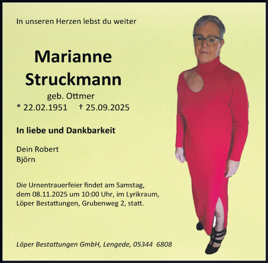Traueranzeige von Marianne Struckmann von Peiner Nachrichten