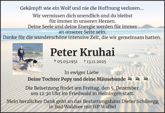 Traueranzeige von Peter Kruhai von Braunschweiger Zeitung