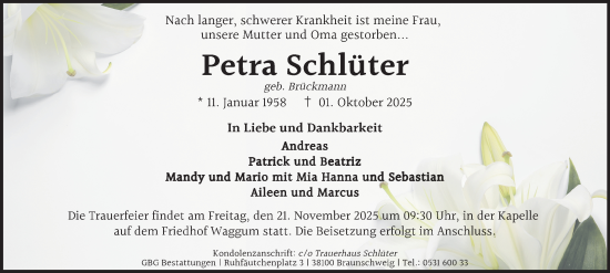 Traueranzeige von Petra Schlüter von Braunschweiger Zeitung