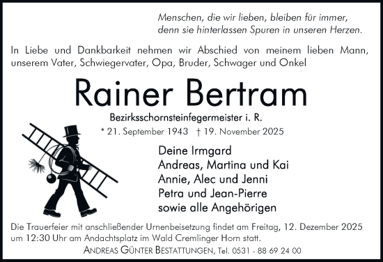 Traueranzeige von Rainer Bertram von Braunschweiger Zeitung