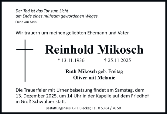 Traueranzeige von Reinhold Mikosch von Braunschweiger Zeitung