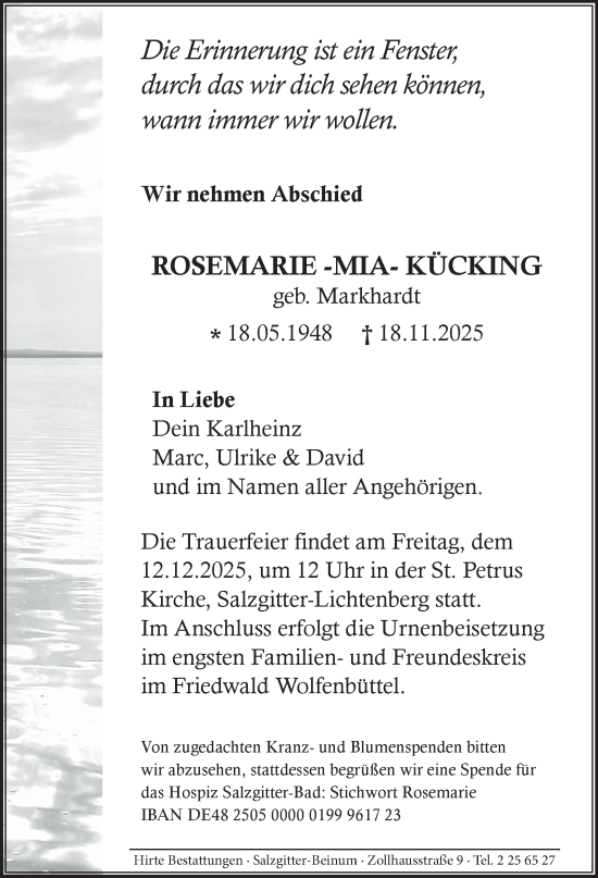 Traueranzeige von Rosemarie Kücking von Salzgitter-Zeitung