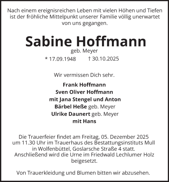 Traueranzeige von Sabine Hoffmann von Braunschweiger Zeitung