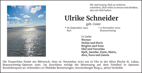 Traueranzeige von Ulrike Schneider von Braunschweiger Zeitung