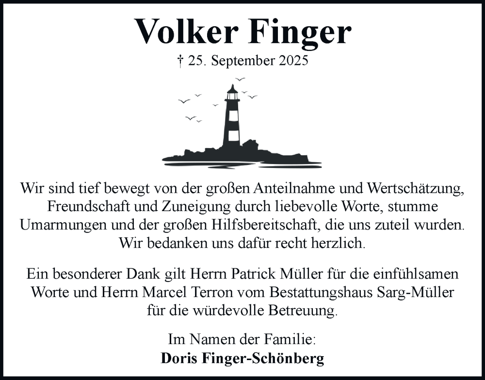  Traueranzeige für Volker Finger vom 01.11.2025 aus Braunschweiger Zeitung