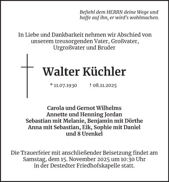 Traueranzeige von Walter Küchler von Wolfenbütteler Zeitung