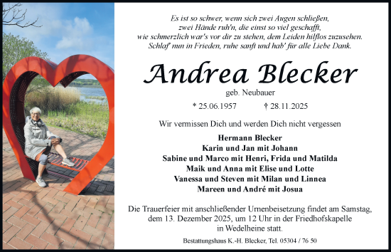 Traueranzeige von Andrea Blecker von Braunschweiger Zeitung, Wolfsburger Nachrichten
