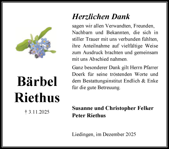 Traueranzeige von Bärbel Riethus von Braunschweiger Zeitung