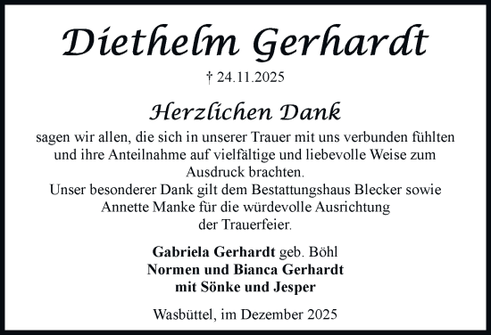 Traueranzeige von Diethelm Gerhardt von Braunschweiger Zeitung, Wolfsburger Nachrichten