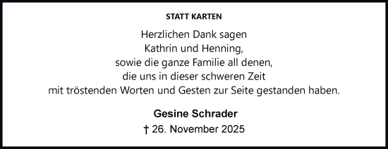Traueranzeige von Gesine Schrader von Braunschweiger Zeitung