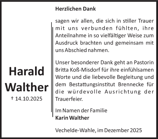 Traueranzeige von Harald Walther von Salzgitter-Zeitung