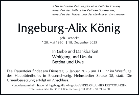 Traueranzeige von Ingeburg-Alix König von Braunschweiger Zeitung