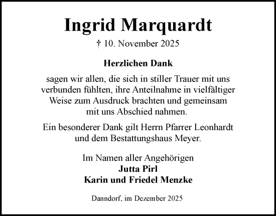 Traueranzeige von Ingrid Marquardt von Helmstedter Nachrichten