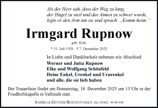 Traueranzeige von Irmgard Rupnow von Braunschweiger Zeitung