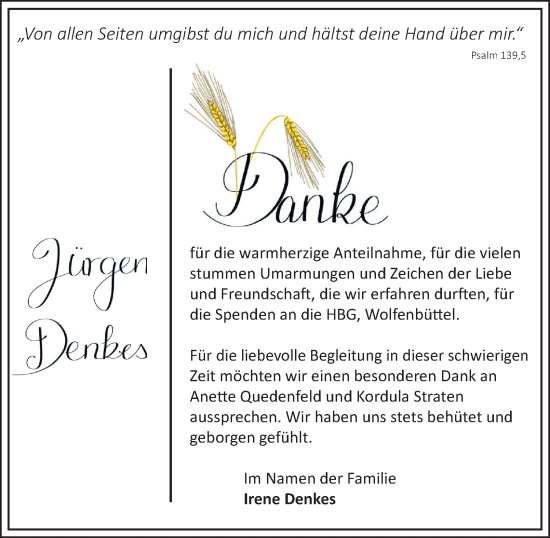 Traueranzeige von Jürgen Denkes von Salzgitter-Zeitung