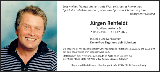 Traueranzeige von Jürgen Rehfeldt von Braunschweiger Zeitung