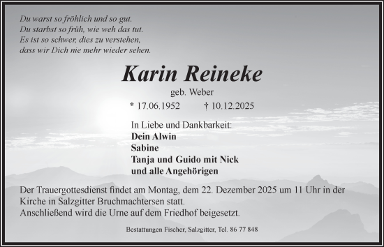 Traueranzeige von Karin Reineke von Salzgitter-Zeitung