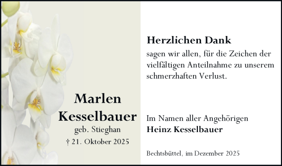 Traueranzeige von Marlen Kesselbauer von Braunschweiger Zeitung