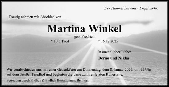 Traueranzeige von Martina Winkel von Peiner Nachrichten