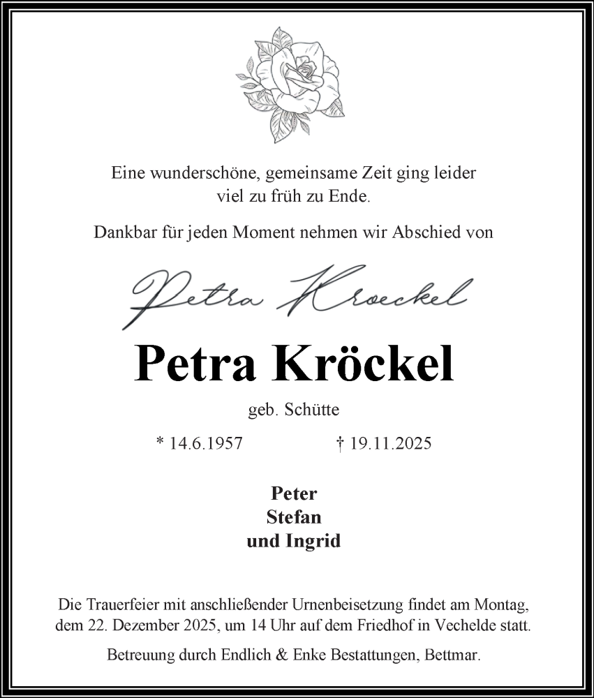  Traueranzeige für Petra Kröckel vom 13.12.2025 aus Peiner Nachrichten