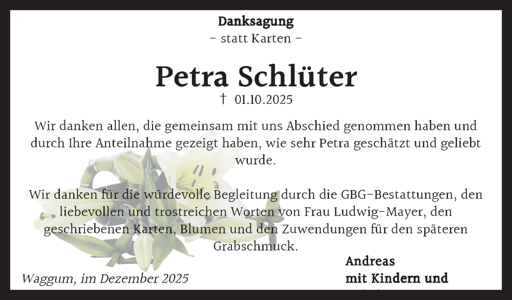  Traueranzeige für Petra Schlüter vom 17.12.2025 aus Braunschweiger Zeitung