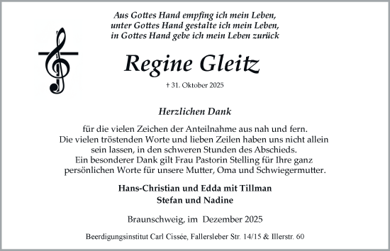 Traueranzeige von Regine Gleiß von Braunschweiger Zeitung