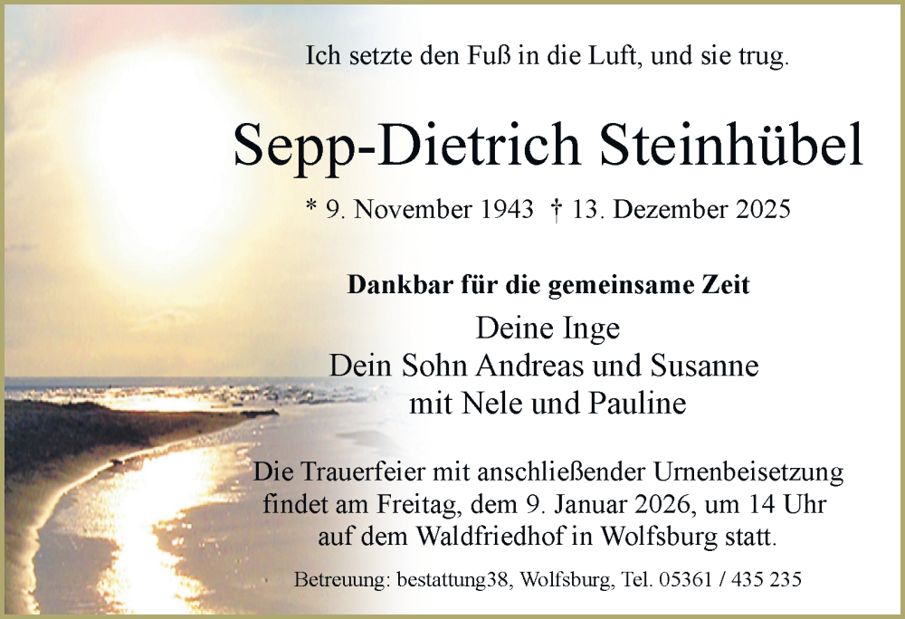  Traueranzeige für Sepp-Dietrich Steinhübel vom 27.12.2025 aus Braunschweiger Zeitung, Wolfsburger Nachrichten