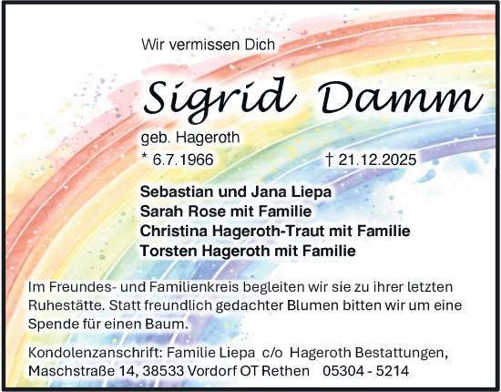 Traueranzeige von Sigrid Damm von Braunschweiger Zeitung