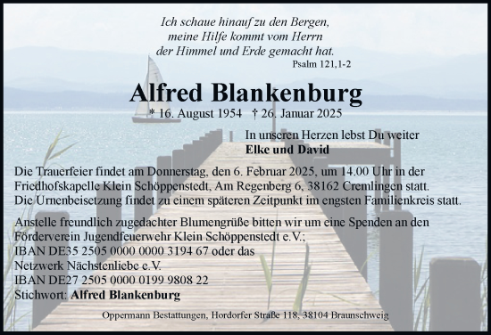 Traueranzeige von Alfred Blankenburg 